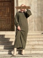 Robe Vintage En Laine -Vert Olive-