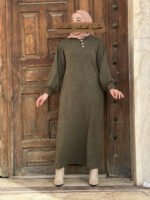 Robe Vintage En Laine -Vert Olive-