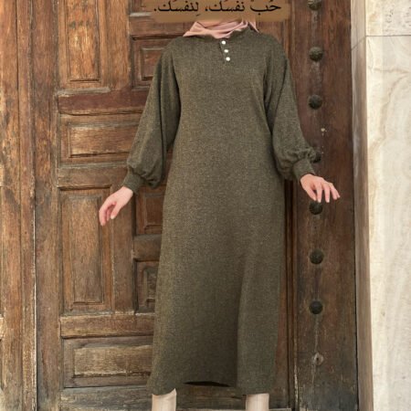 Robe Vintage En Laine -Vert Olive-