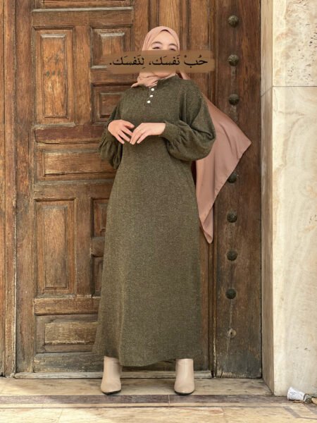 Robe Vintage En Laine -Vert Olive-