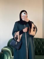 -2عباية شموخ -أخضر/بيج