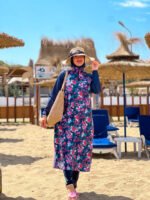 Long Flower Modest Swimwear -Bleu-