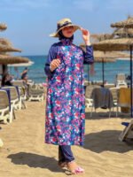 Long Flower Modest Swimwear -Bleu- – Image 2