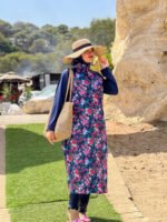 Long Flower Modest Swimwear -Bleu- – Image 3