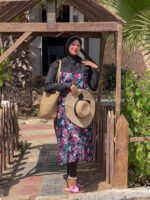 Long Flower Modest Swimwear -black- – Image 7