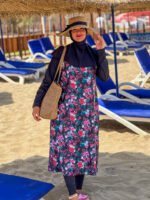 Long Flower Modest Swimwear -black- – Image 4